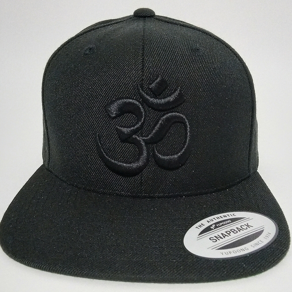 Om Aum Ohm Yoga Namaste Symbol 3D Embroidered Snapback Hat Black On Black - Picture 5 of 7